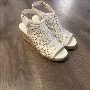 Liz Claiborne White Cutout Wedge Sandals